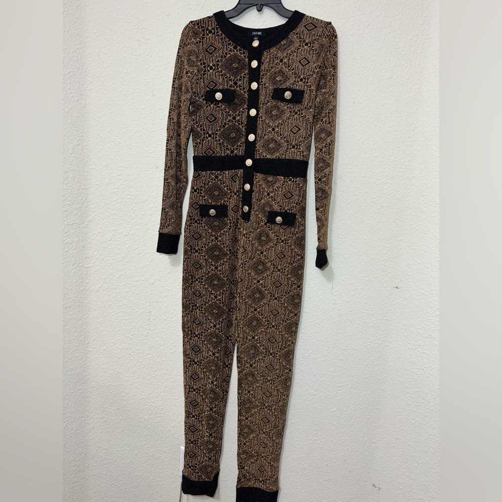 Chic Black and Brown Patterned Jumpsuit